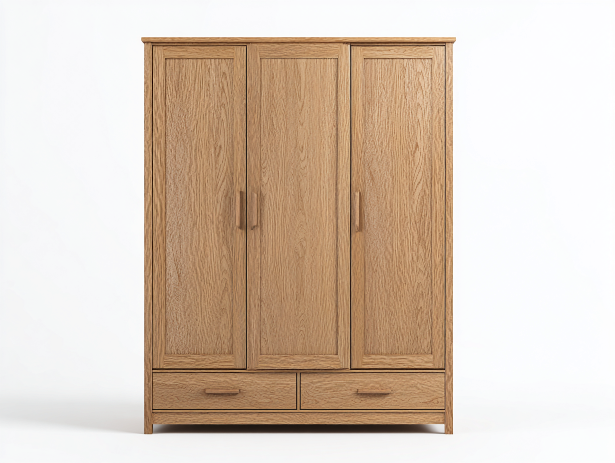 Armoire en panneaux bois 155x55x200 cm - chêne naturel - pour chambre - style contemporain avec portes battantes et tiroirs-Cozyosa