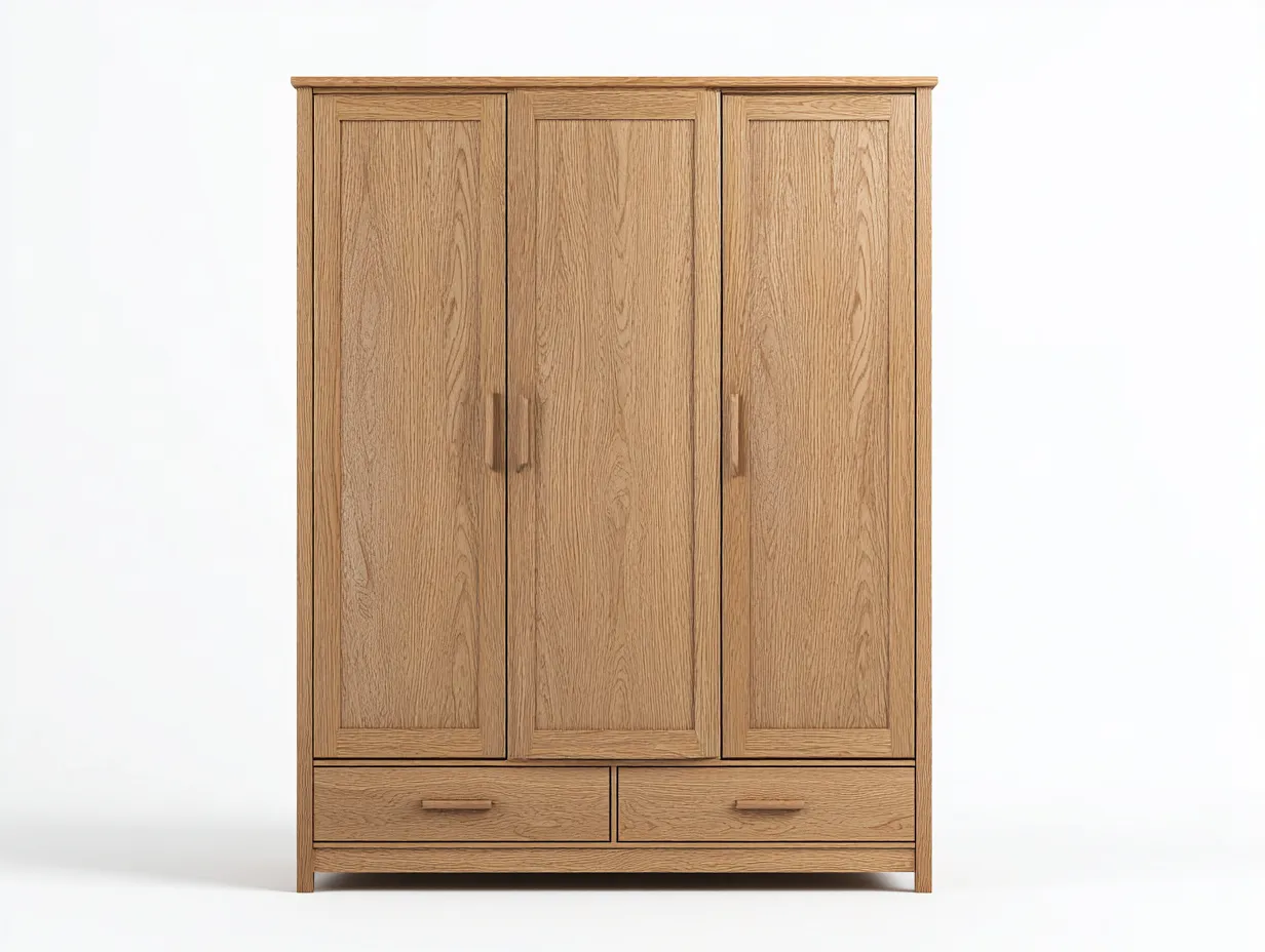 Armoire en panneaux bois 155x55x200 cm - chêne naturel - pour chambre - style contemporain avec portes battantes et tiroirs-Cozyosa