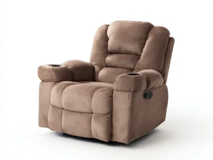 Fauteuil avec accoudoirs en tissu 95x95x105 cm - marron - pour salon - style contemporain avec inclinaison manuelle et porte-gobelets-Cozyosa
