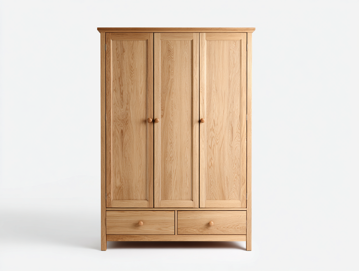 Armoire en bois massif 150x55x200 cm - chêne naturel - pour chambre - style classique avec portes et tiroirs-Cozyosa