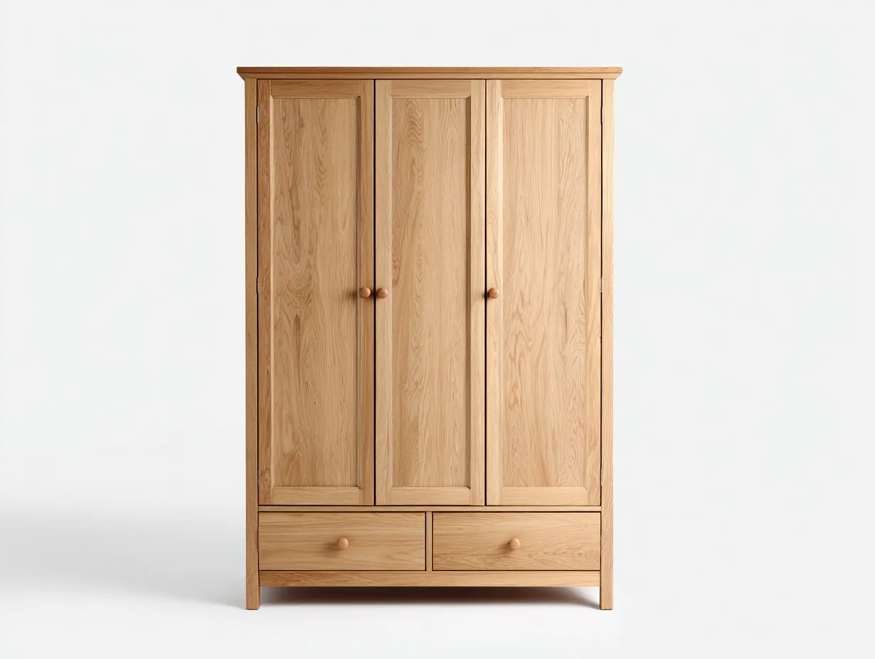 Armoire en bois massif 150x55x200 cm - chêne naturel - pour chambre - style classique avec portes et tiroirs-Cozyosa