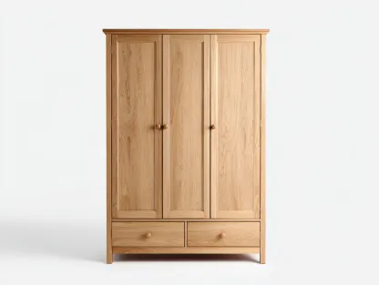 Armoire en bois massif 150x55x200 cm - chêne naturel - pour chambre - style classique avec portes et tiroirs-Cozyosa