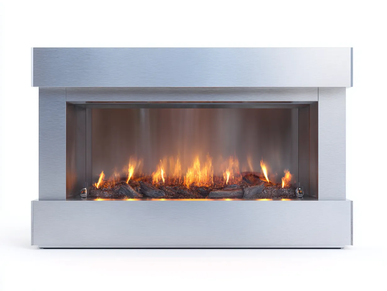 Cheminée électrique encastrable en acier inoxydable 120x30x50 cm - argent - pour salon - style moderne avec effet flamme LED-Cozyosa