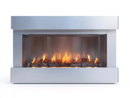 Cheminée électrique encastrable en acier inoxydable 120x30x50 cm - argent - pour salon - style moderne avec effet flamme LED-Cozyosa