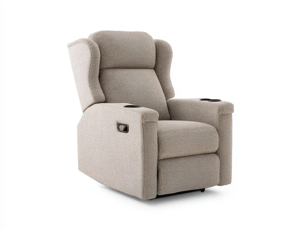 Fauteuil relax individuel en tissu 95x90x105 cm - beige - pour salon - style contemporain avec inclinaison manuelle et porte-gobelets-Cozyosa