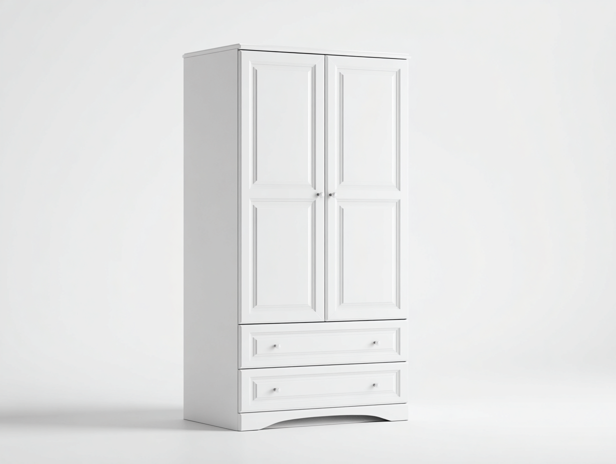 Armoire en bois 130x58x200 cm - blanc - pour chambre - style classique avec espace de rangement-Cozyosa