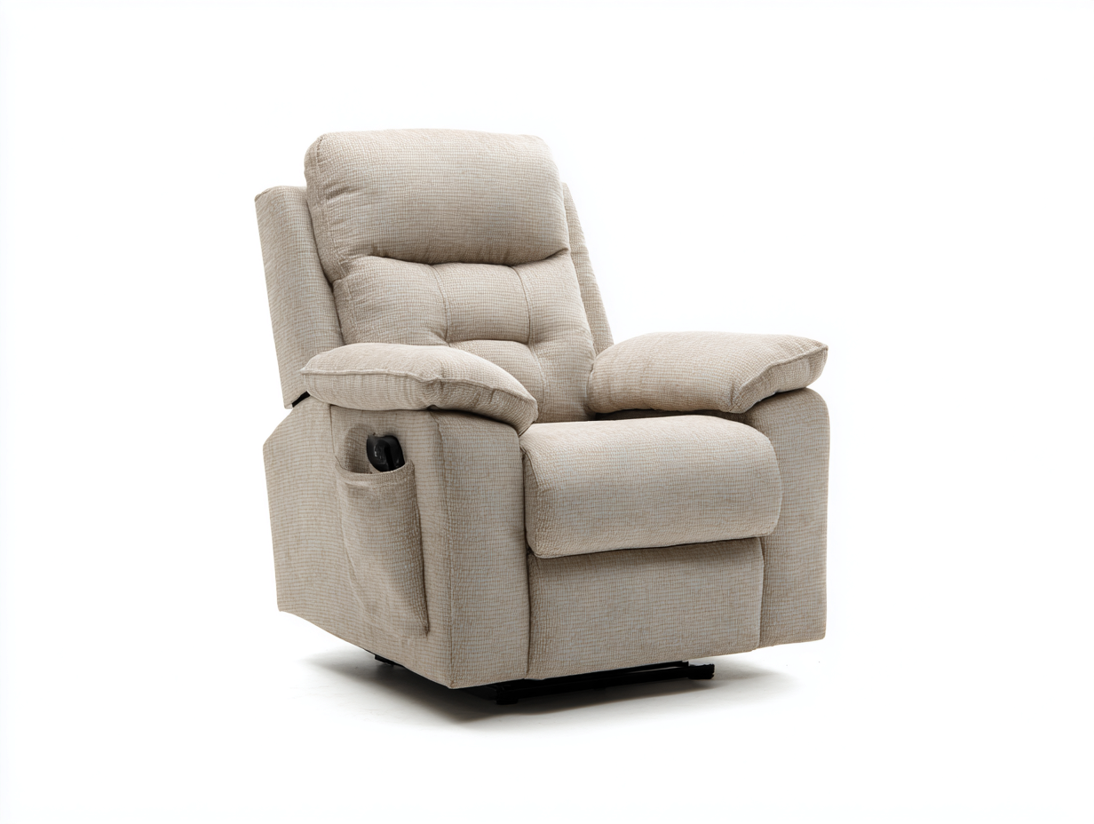 Fauteuil avec accoudoirs en tissu 90x95x105 cm - beige clair - pour salon - style contemporain avec inclinaison manuelle et poche latérale-Cozyosa