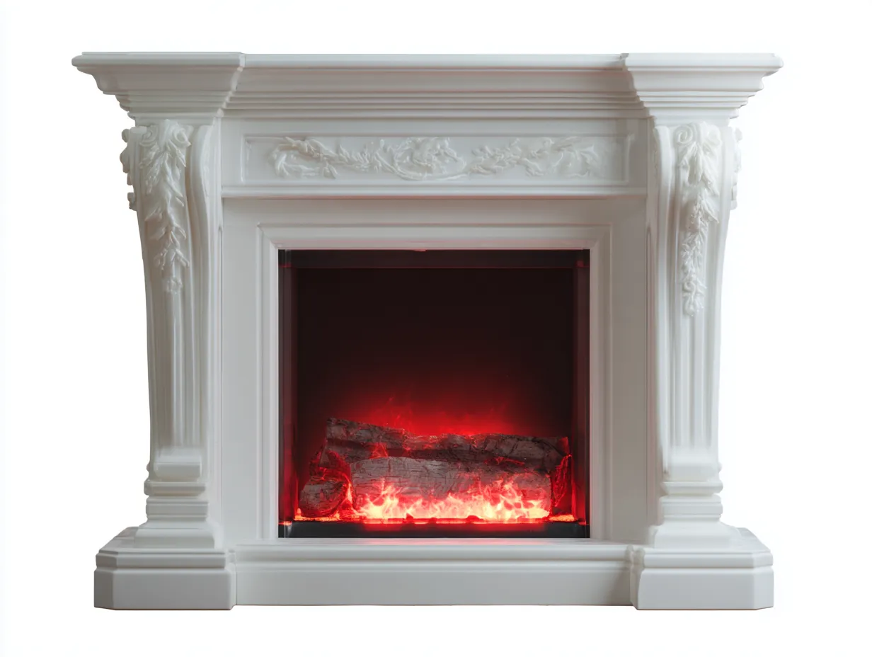 Cheminée électrique sur pied en bois MDF 100x32x108 cm - blanc - pour intérieur - style classique sculpté avec effet flamme réaliste-Cozyosa