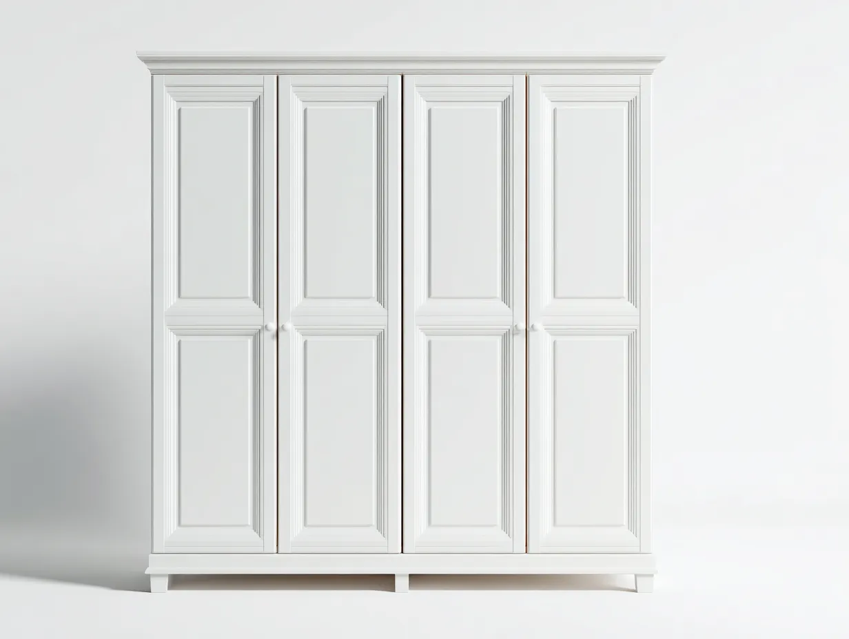 Armoire en panneaux bois 180x60x200 cm - blanc - pour chambre - style classique avec portes battantes-Cozyosa