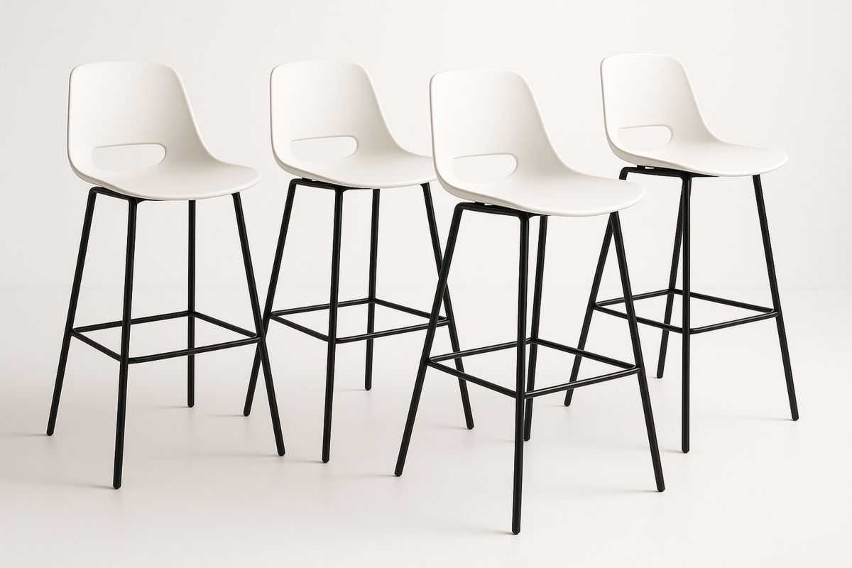 Set of 4 Bar Stools Polypropylene Seat Metal Frame White Black-Glossnooks