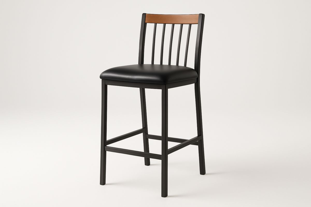 Bar Stool with PU Leather Seat Metal Frame Black/Brown-Glossnooks
