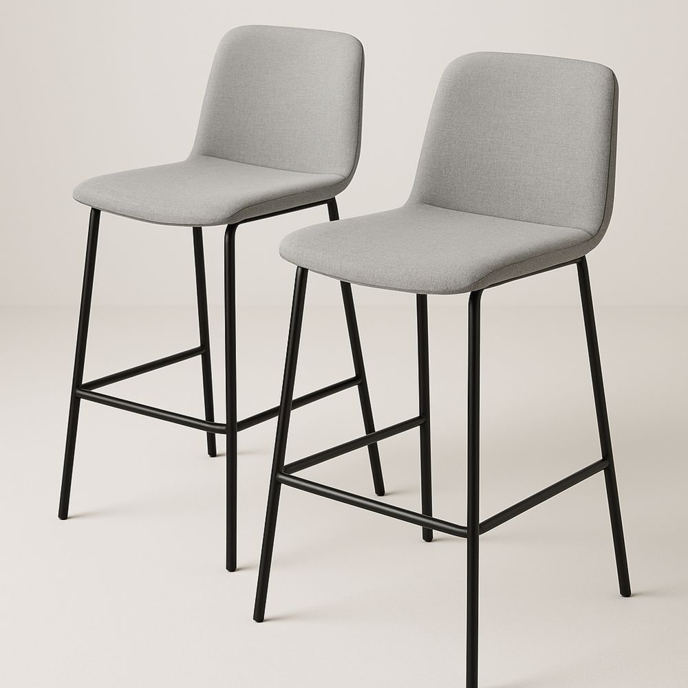 Set of 2 Light Grey Fabric Bar Stools with Metal Frame-Glossnooks