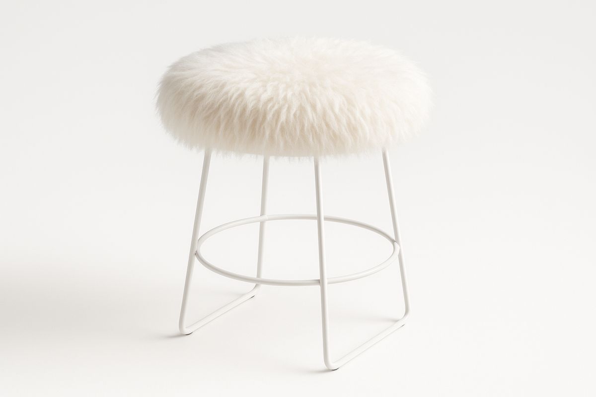 White Shearling Bar Stool with Metal Frame 65cm-Glossnooks