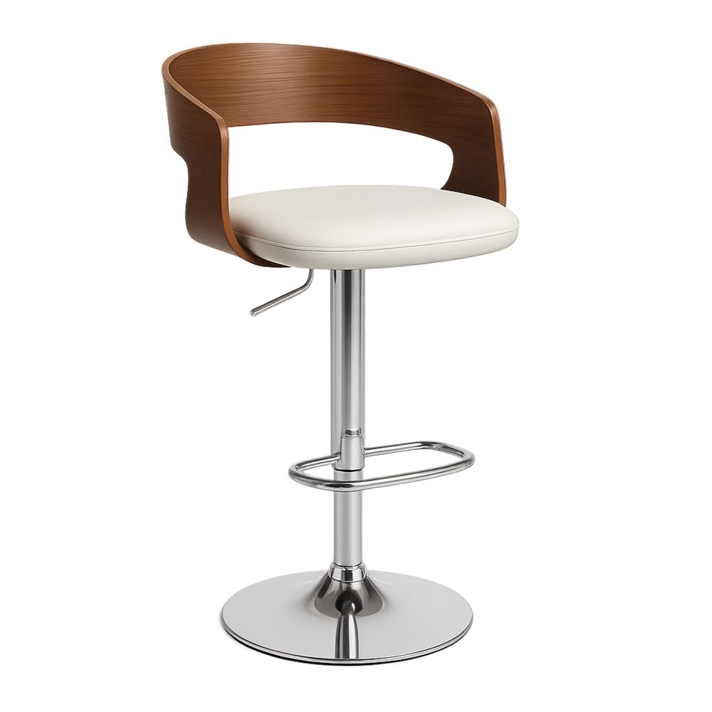 Adjustable Bar Stool with White Faux Leather and Chrome Base-Glossnooks