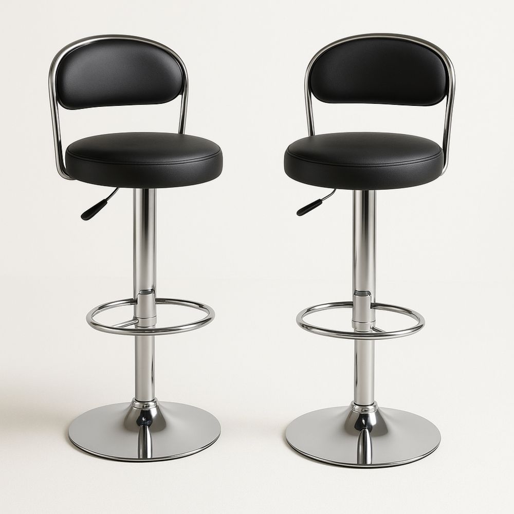 Black PU Leather Bar Stools with Metal Frame, Set of 2-Glossnooks