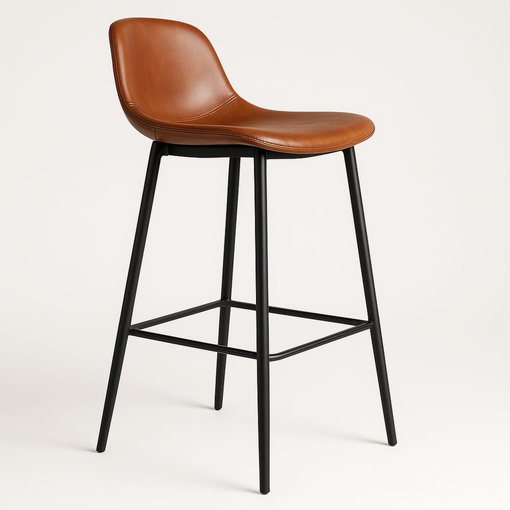 Faux Leather Bar Stool with Steel Frame 105cm Brown/Black-Glossnooks
