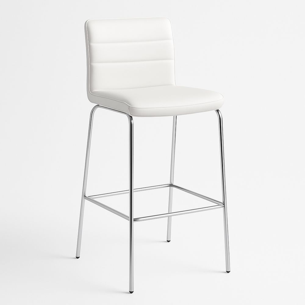 White Faux Leather Bar Stool with Chrome Frame 104cm-Glossnooks