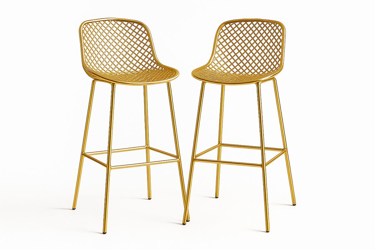 Set of 2 Gold Metal Mesh Bar Stools-Muralwayys