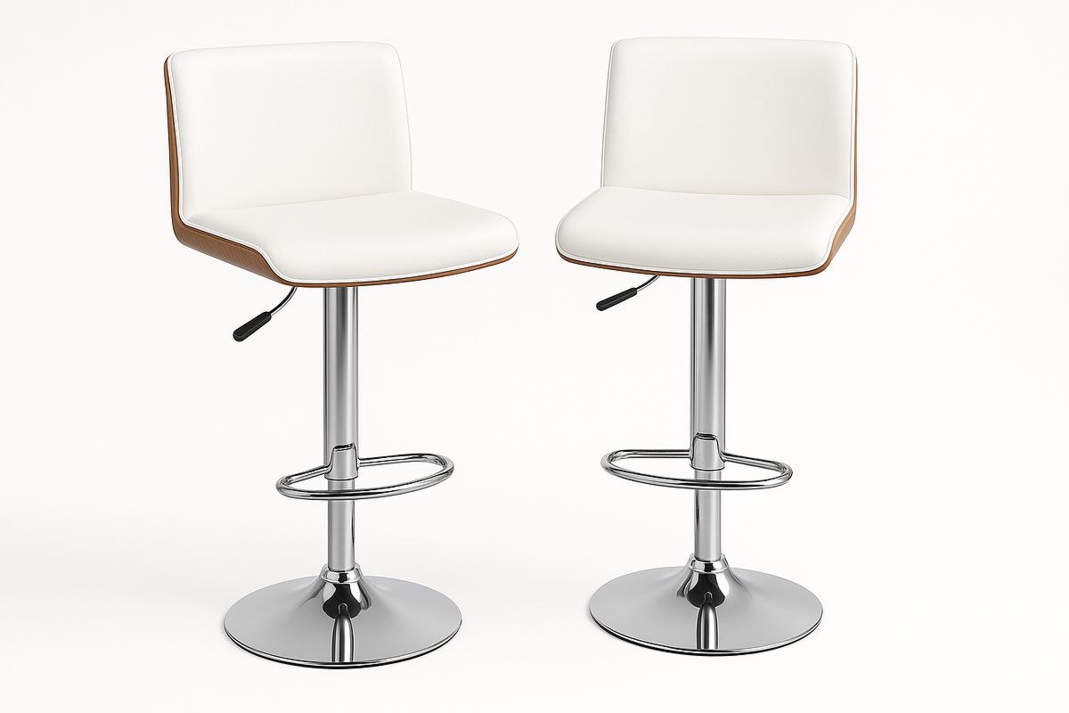 Faux Leather Adjustable Swivel Bar Stool Set with Chrome Base White/Brown-Muralwayys