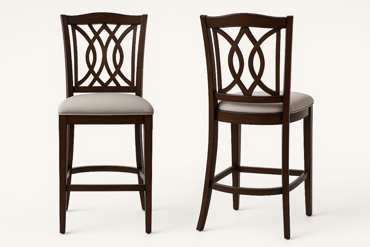 Wood Bar Stools with Polyester Seat and Lattice Backrest Brown/Grey 105cm-Muralwayys