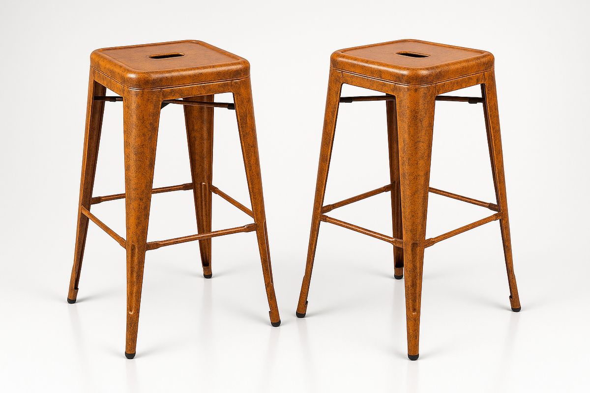 Set of 2 Metal Bar Stools Rust Brown Square Industrial Design 76cm-Muralwayys