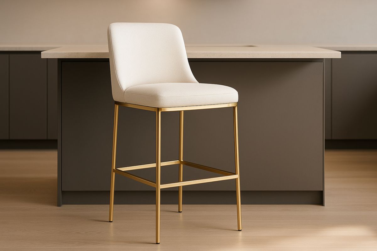 Bar Stool Polyester Upholstered Gold Metal Frame Beige 102cm-Muralwayys