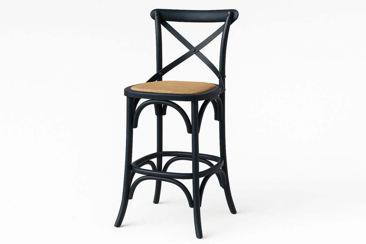 Wooden Bar Stool with Cross Back in Black-Muralwayys