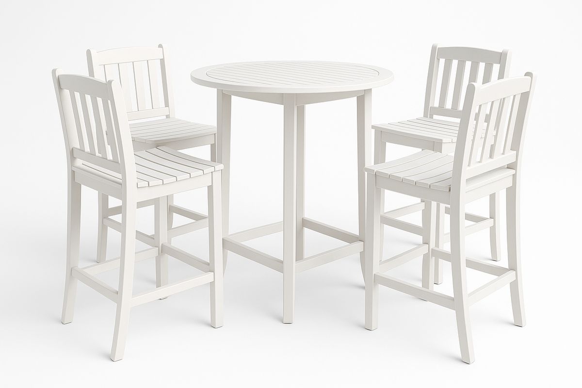 5-Piece Patio Bar Set Acacia Wood White-Muralwayys