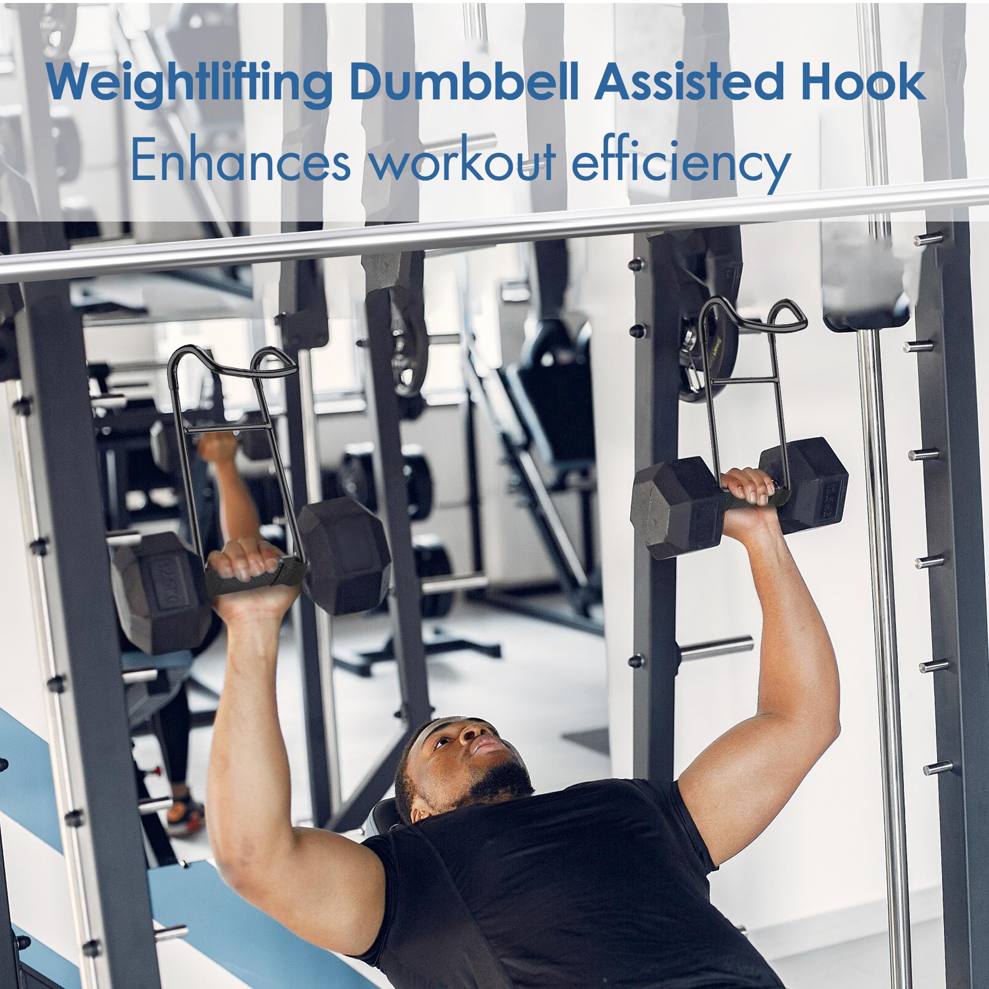 Dumbbell hooks, pack of 2 upgraded 250lb heavy-duty accessories for bench press, chest and shoulder workouts, safety hooks with straps for