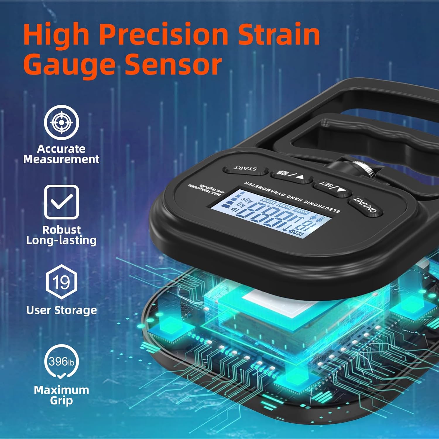 Rechargeable electronic dynamometer, digital grip strength tester with LCD screen, adjustable hand grip dynamometer