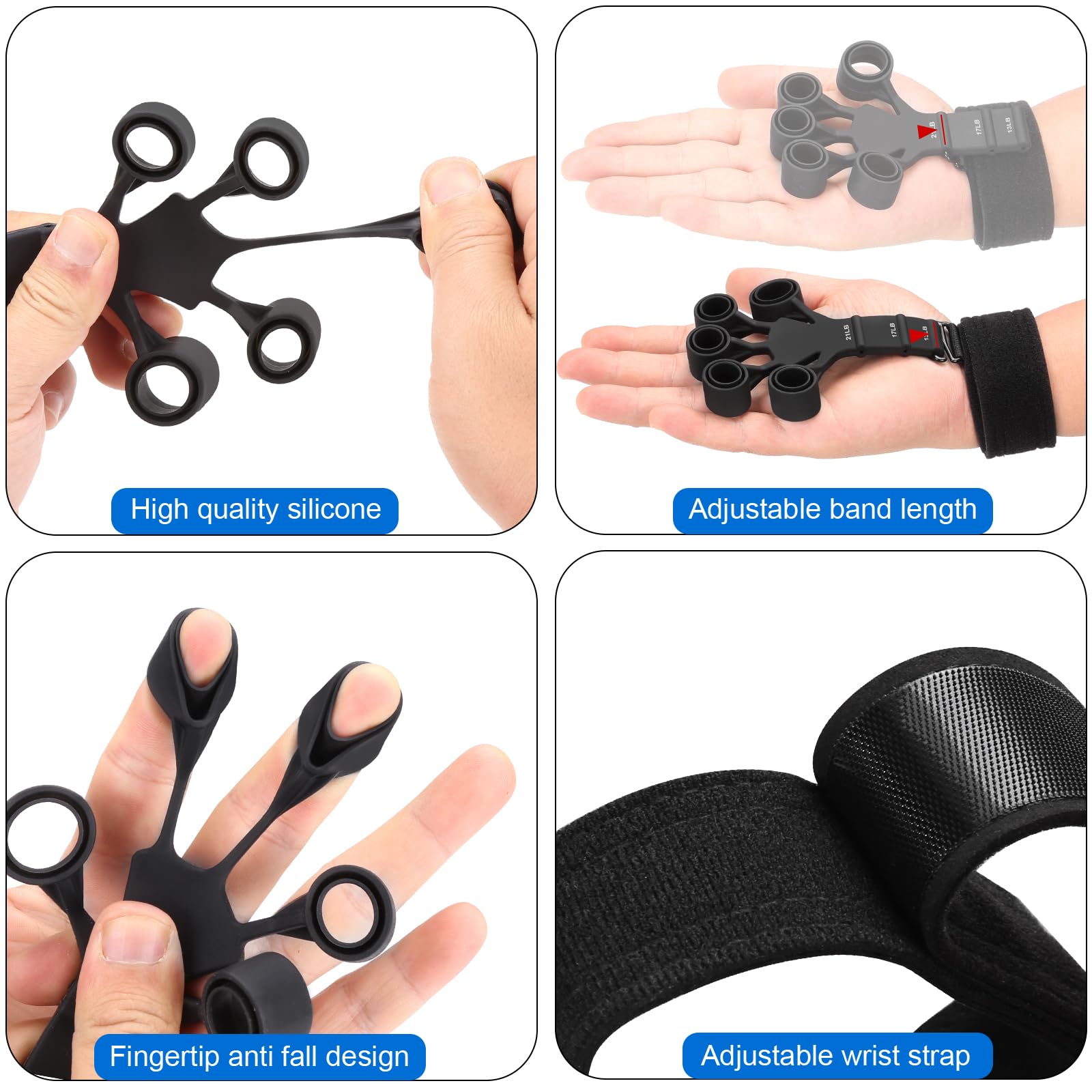 Grip strength trainer, double-sided finger exerciser and hand strengthener for hand therapy, rock climbing, and relieving arthritis pain and carpal