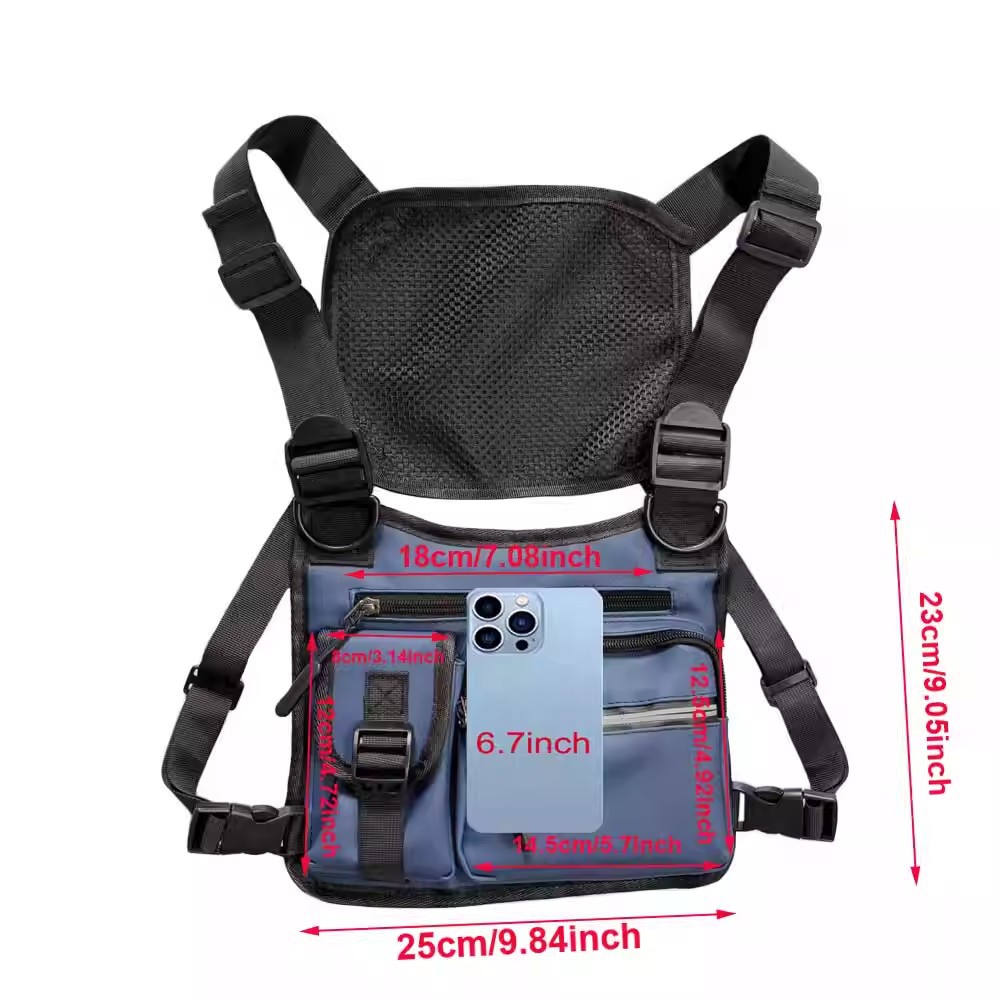 Adjustable Zipper Multi-functional Nylon Chest Bag, Sporty Vest Bag for Tennis Pickleball Outdoor Hiking Cycling Workouts, Gym Bag, Exercise Bags, B