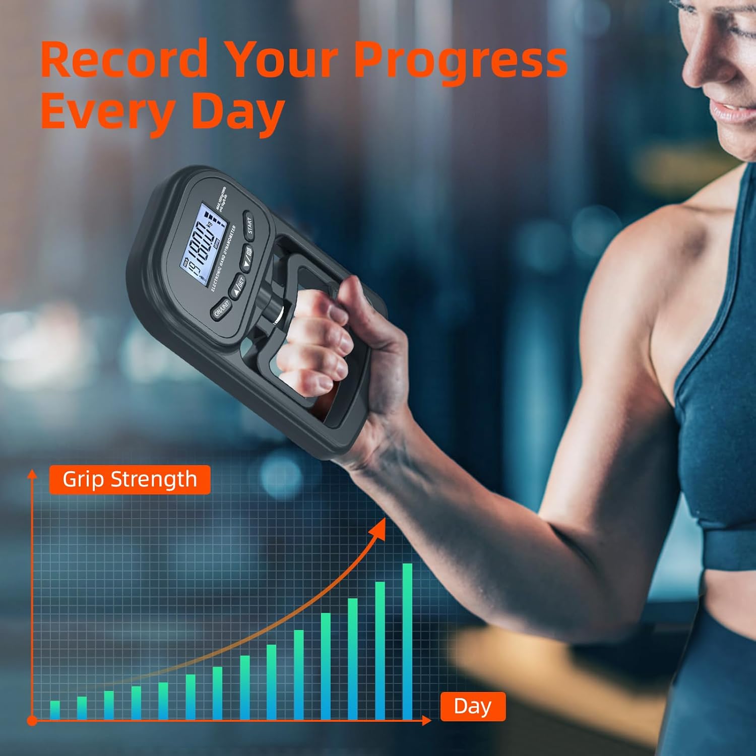 Rechargeable electronic dynamometer, digital grip strength tester with LCD screen, adjustable hand grip dynamometer