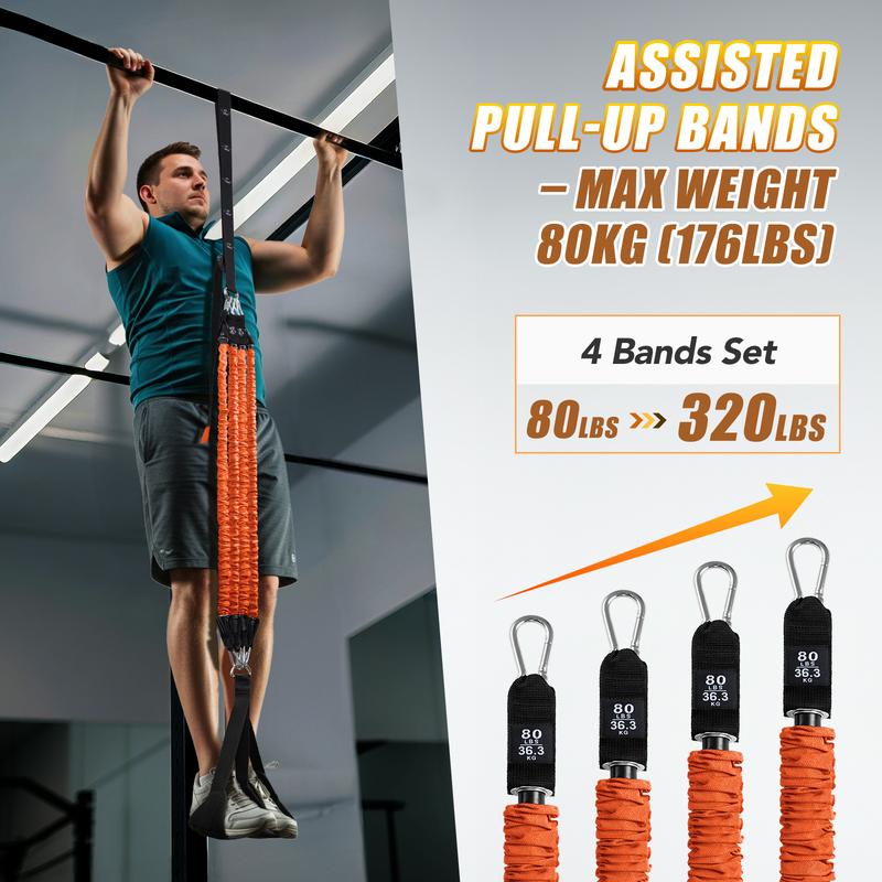 Alongsong Advanced Pull Up Assist Bands Set Heavy-duty 45x80lbs Resistance Adjustable Strap & Wide Footplate for Home Gym Outdoor Workout Strength T