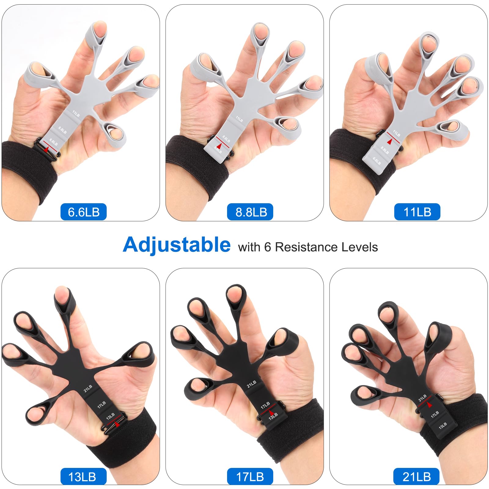 Grip strength trainer, double-sided finger exerciser and hand strengthener for hand therapy, rock climbing, and relieving arthritis pain and carpal