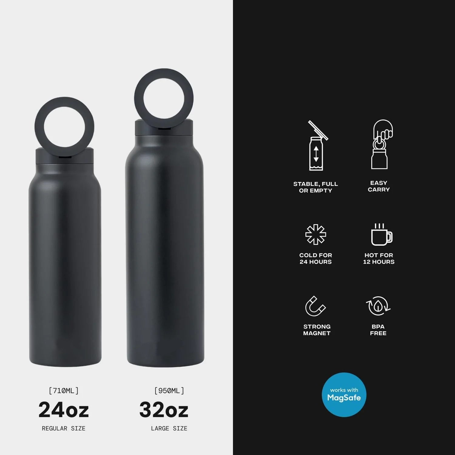 24oz Magnetic Phone Mount Insulated Bottle｜Large Capacity Sports Water Bottle · Double-Wall Stainless Steel · MagSafe Compatible