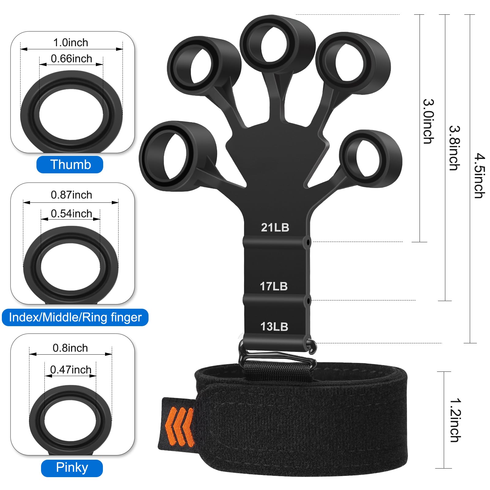 Grip strength trainer, double-sided finger exerciser and hand strengthener for hand therapy, rock climbing, and relieving arthritis pain and carpal