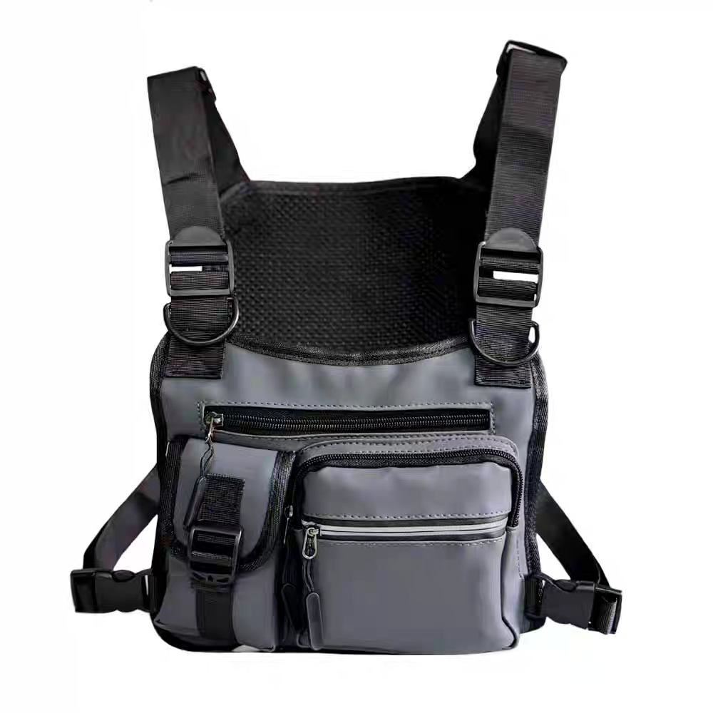 Adjustable Zipper Multi-functional Nylon Chest Bag, Sporty Vest Bag for Tennis Pickleball Outdoor Hiking Cycling Workouts, Gym Bag, Exercise Bags, B