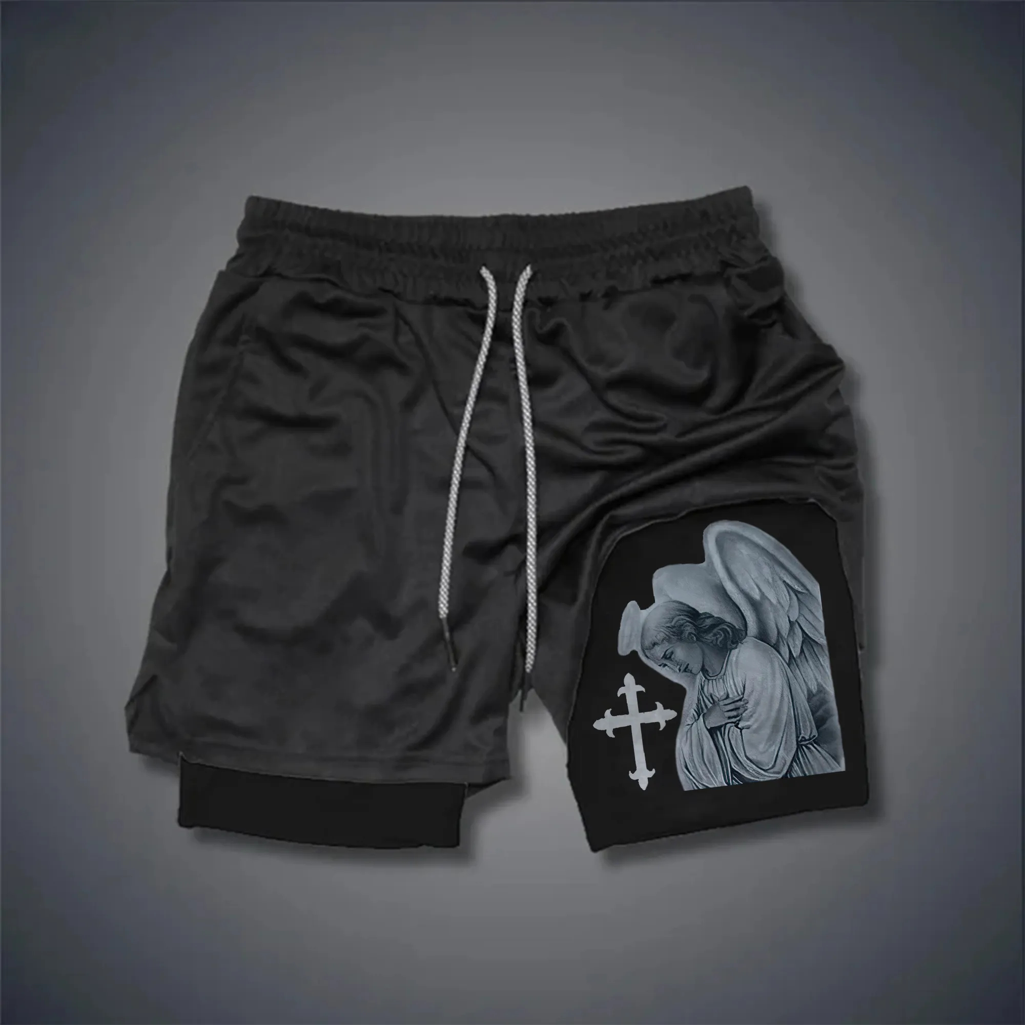 Angel With Cross Print Men's Performance Shorts