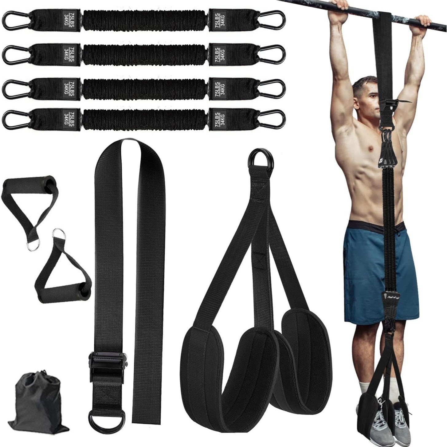 Alongsong Advanced Pull Up Assist Bands Set Heavy-duty 45x80lbs Resistance Adjustable Strap & Wide Footplate for Home Gym Outdoor Workout Strength T