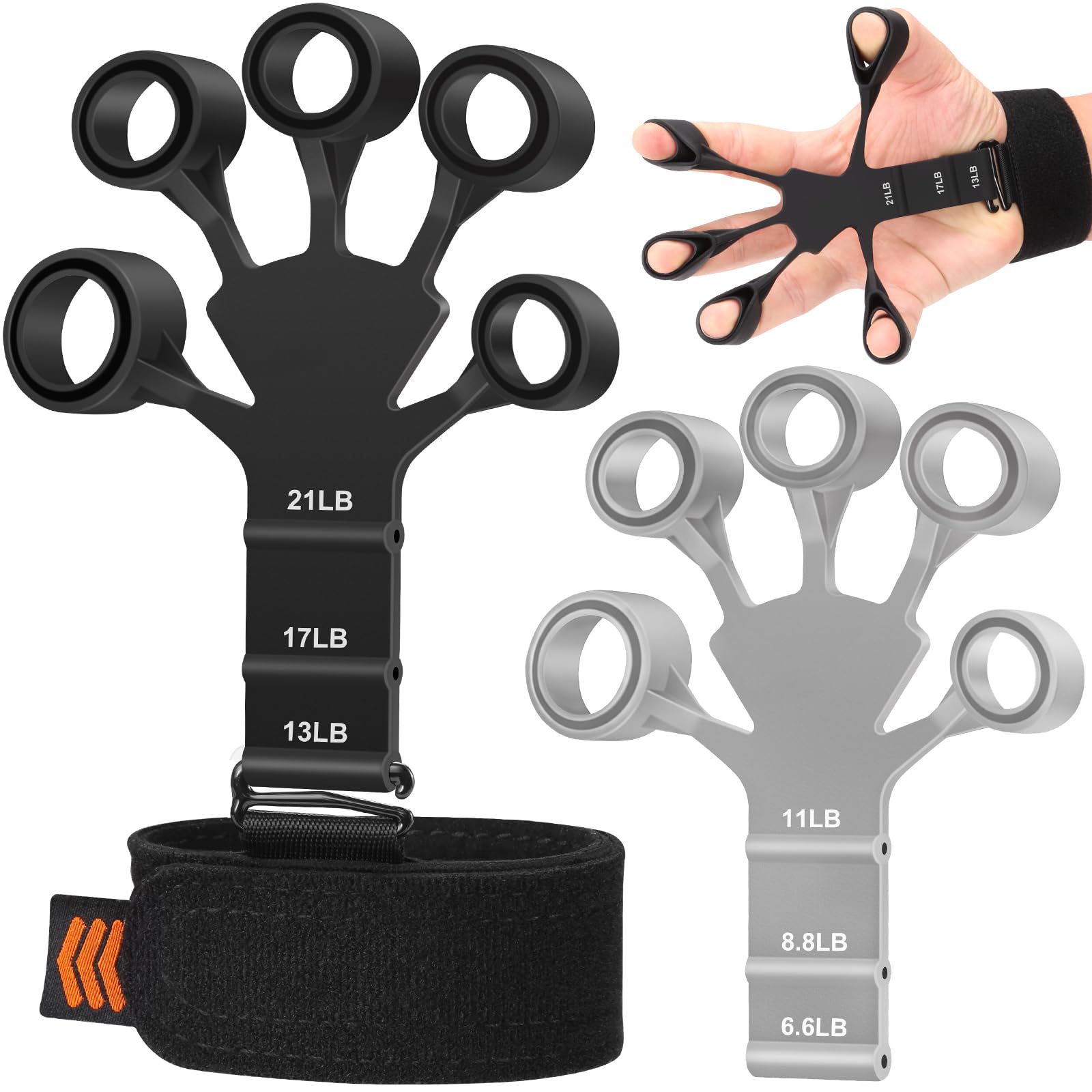Grip strength trainer, double-sided finger exerciser and hand strengthener for hand therapy, rock climbing, and relieving arthritis pain and carpal