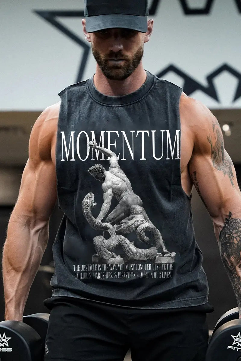 Momentum With Sculpture Quote Printed Men's Vest washed