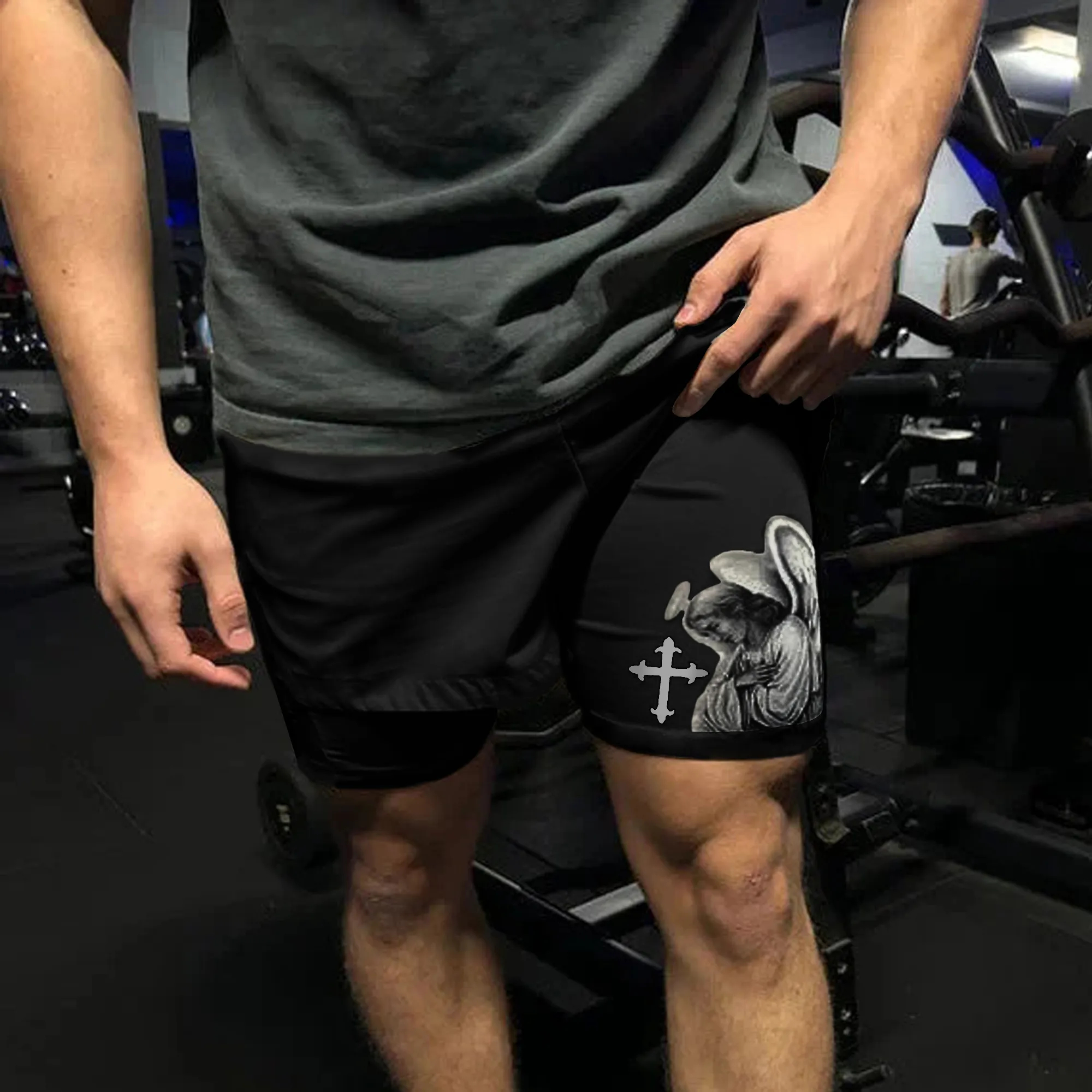 Angel With Cross Print Men's Performance Shorts