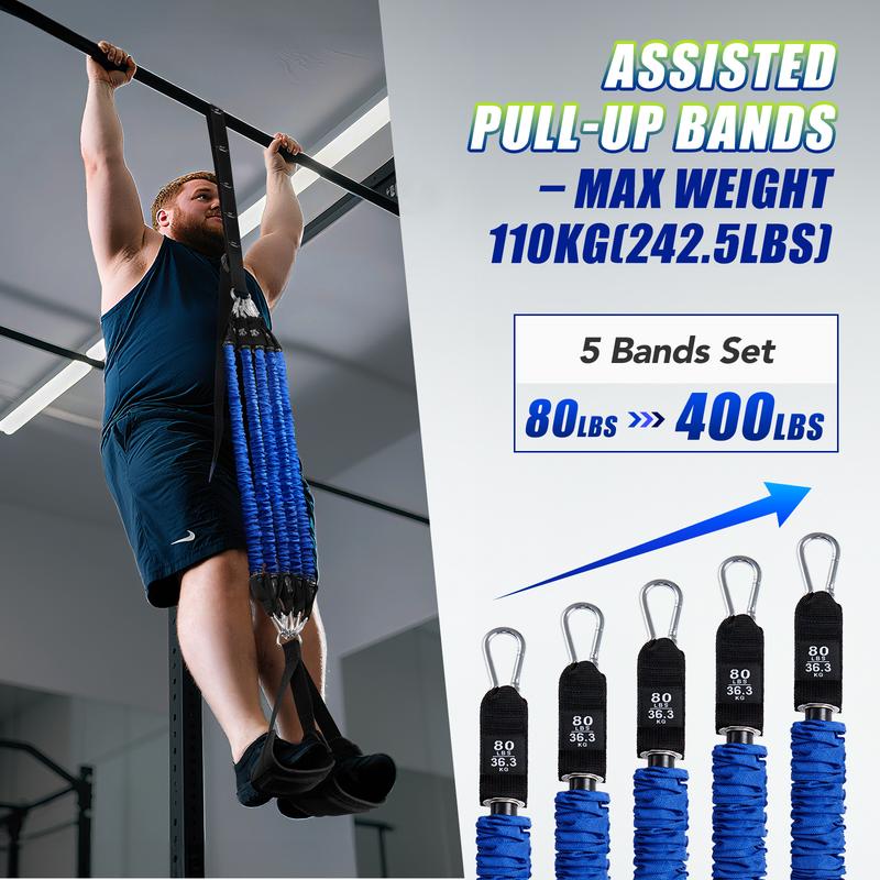 Alongsong Advanced Pull Up Assist Bands Set Heavy-duty 45x80lbs Resistance Adjustable Strap & Wide Footplate for Home Gym Outdoor Workout Strength T