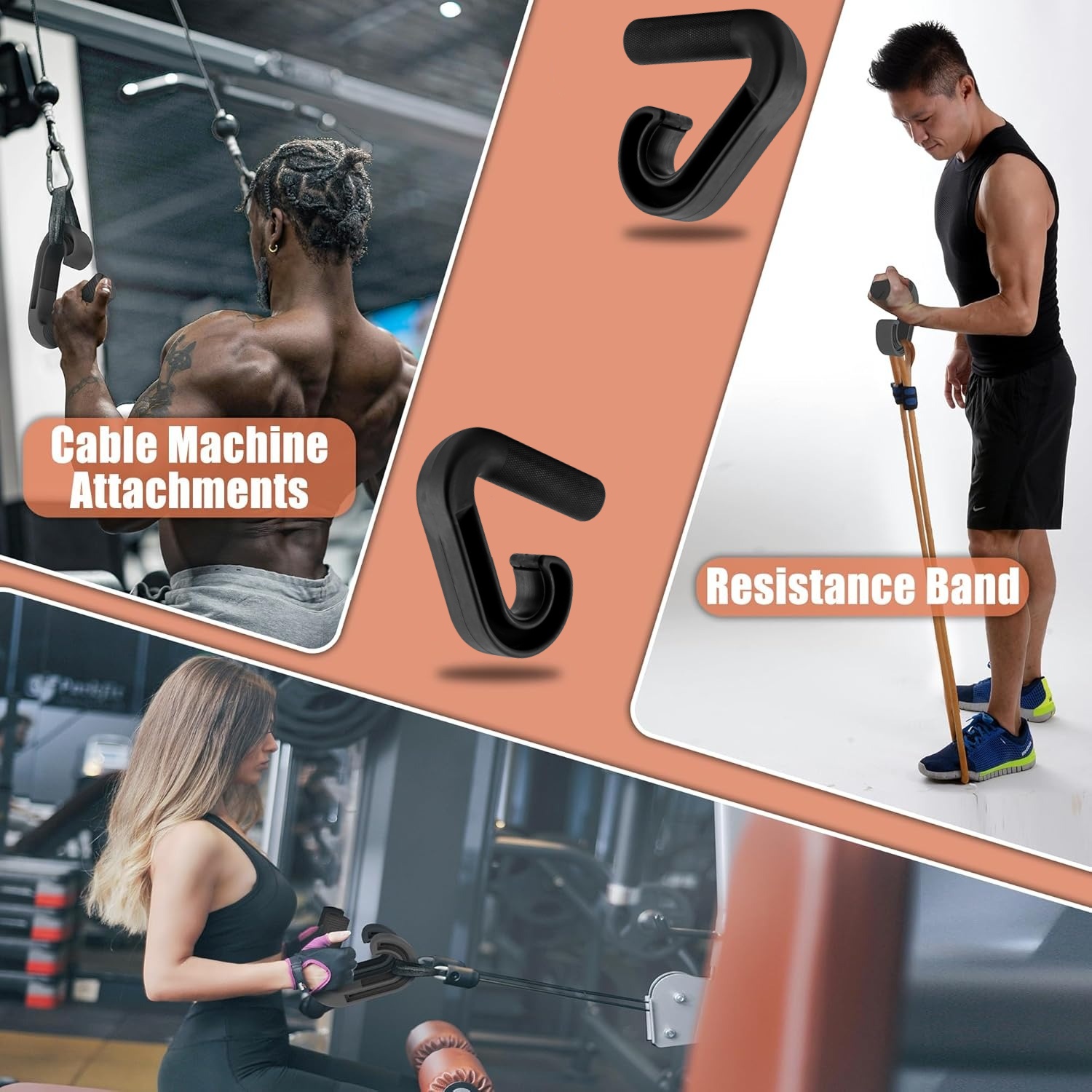 Neutral grip for resistance training Portable ergonomic hooks suitable for barbell rows, deadlifts, and high-strength resistance bands.