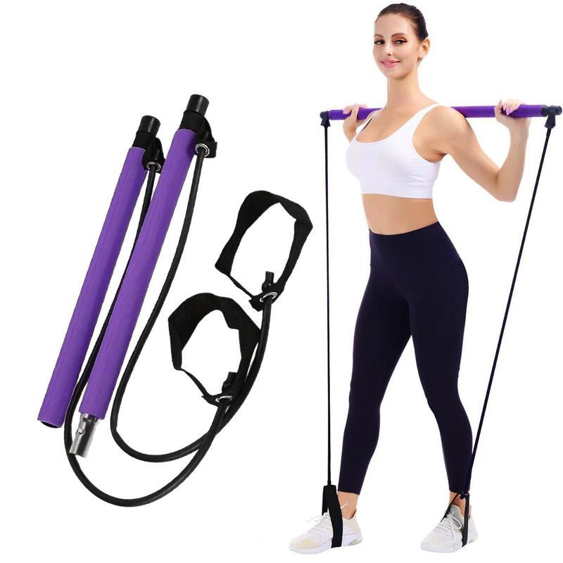 Yoga Pilates Resistance Band, Yoga Pilates Bar with Resistance Band, Full-body Fitness Elastic Resistance Rope Stick