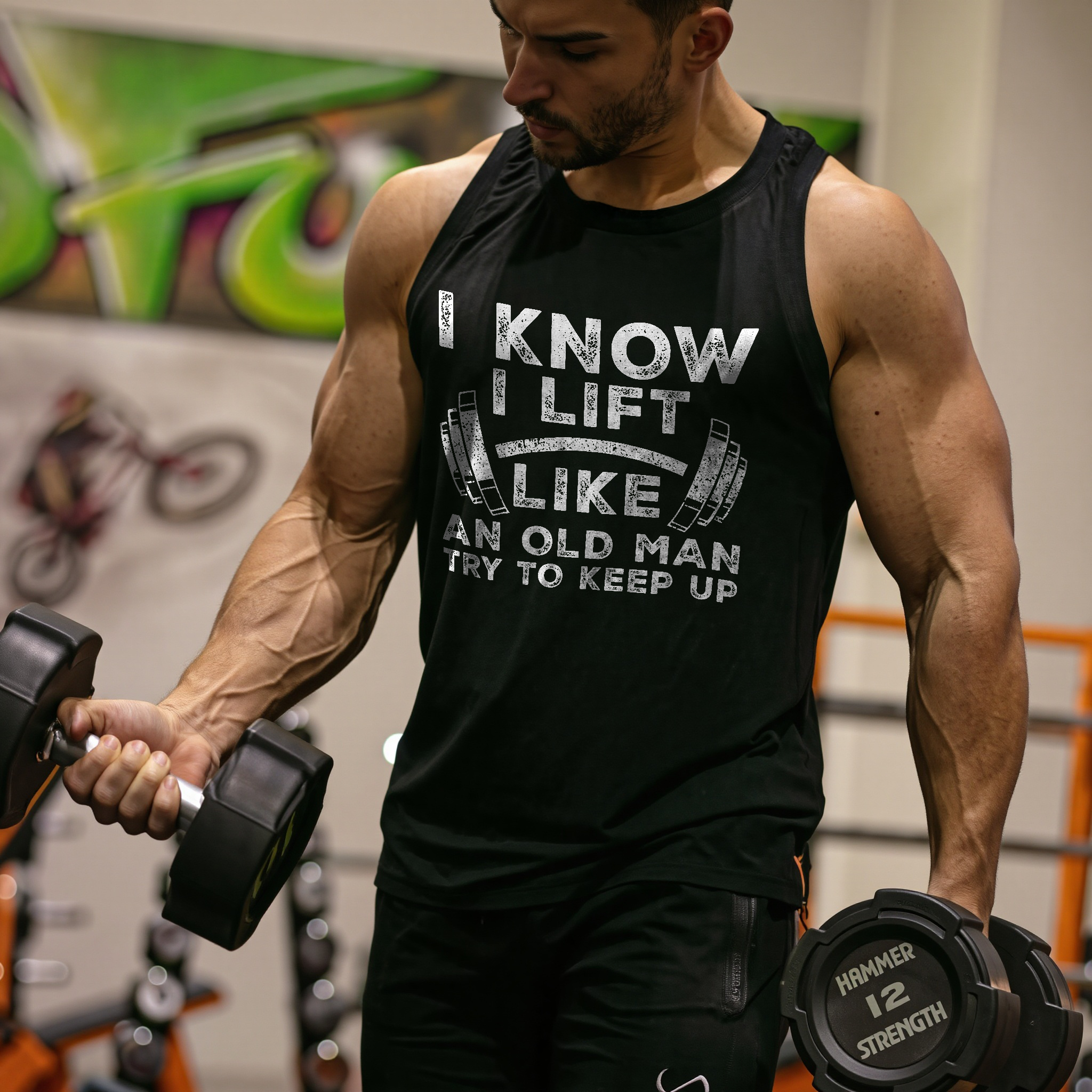 I Know I Lift Like An Old Man Try To Keep Up Printed Men's Tank Top