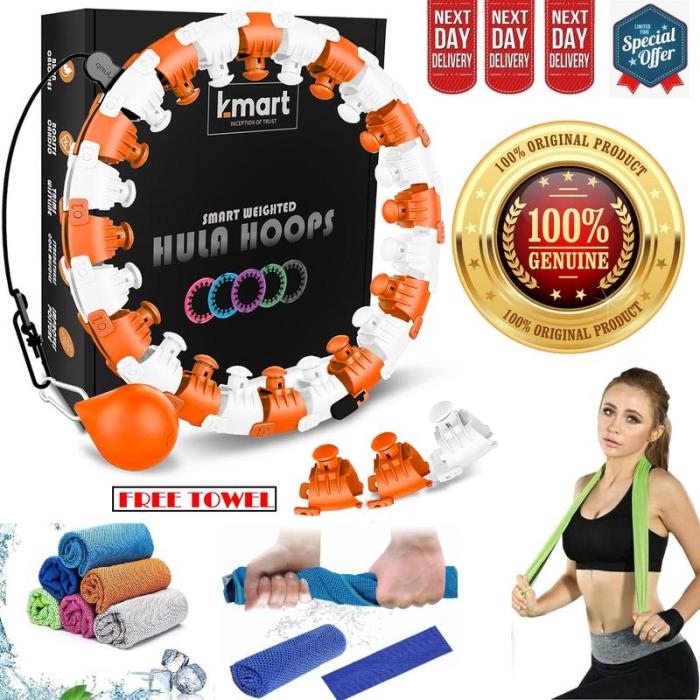UK Seller K-MART Smart Weighted Hula Hoop - 24 Detachable Links, 360° Auto-Spinning Ball for Gymnastics, Massage