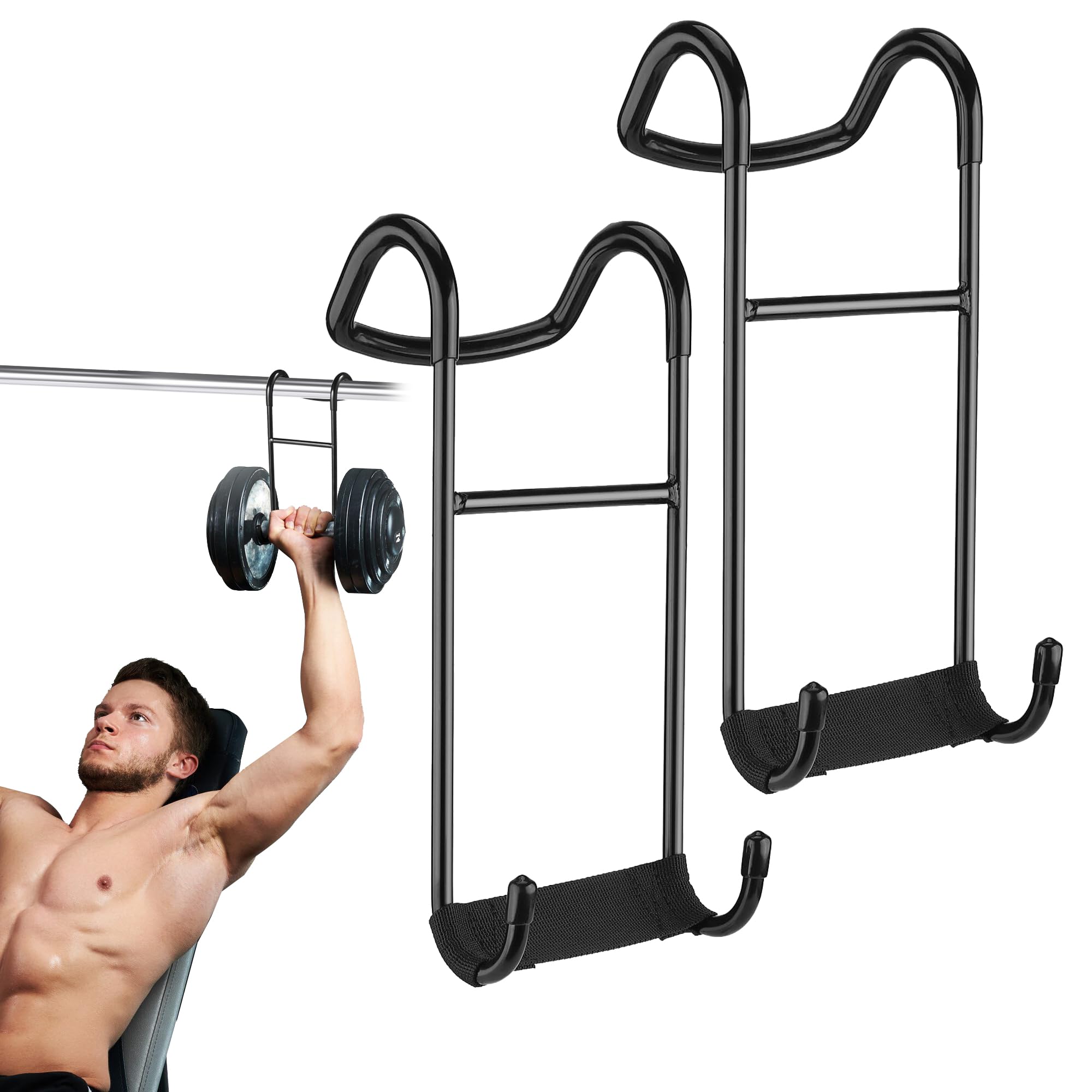 Dumbbell hooks, pack of 2 upgraded 250lb heavy-duty accessories for bench press, chest and shoulder workouts, safety hooks with straps for