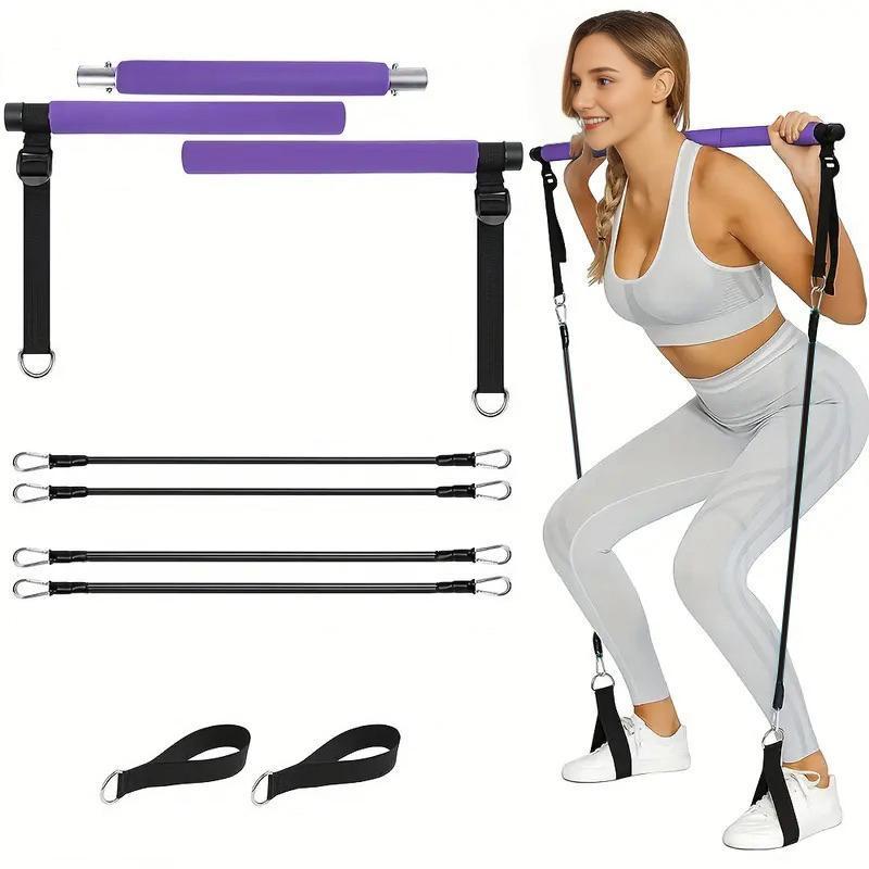 Yoga Pilates Resistance Band, Yoga Pilates Bar with Resistance Band, Full-body Fitness Elastic Resistance Rope Stick